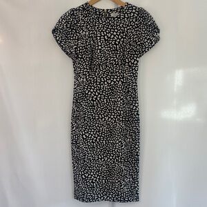 Calvin Klein Black and White Printed Midi Dress - business casual, fitted dress